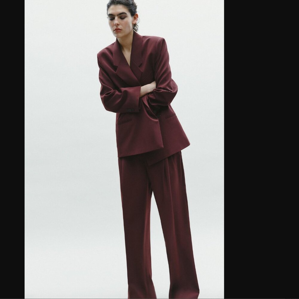 NWT ZARA 2 PIECES MATCH SET SUIT OVERSIZED DOUBLE BREASTED BLAZER + PLEAT PANTS